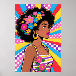 Girl with Flowers Pop Art Poster ポスター