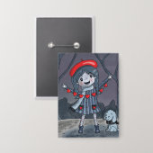 Girl with Heart Garland Valentine's Day Button 缶バッジ (正面/裏面)