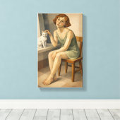 GIRL WITH HER CAT キャンバスプリント (インサイチュ (ウッドフロア))