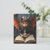 Girl With Horns and Wings Reads With Coffee ポストカード (スタンド正面)