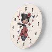 Girl with Magic Wand and Butterflies Cute ラージ壁時計 (傾斜)