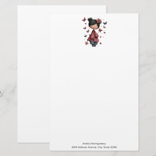 Girl with Magic Wand and Butterflies Cute 便箋 (正面/裏面)