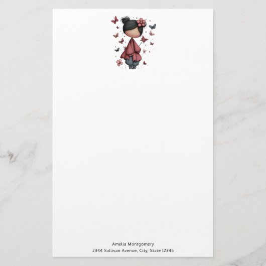 Girl with Magic Wand and Butterflies Cute 便箋 (正面)