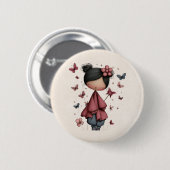 Girl with Magic Wand and Butterflies Cute 缶バッジ (正面&裏面)