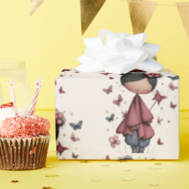 Girl with Magic Wand and Butterflies Pattern ラッピングペーパー