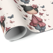 Girl with Magic Wand and Butterflies Pattern ラッピングペーパー (ロールコーナー)