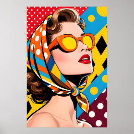 Girl with Orange Sunglasses Pop Art ポスター