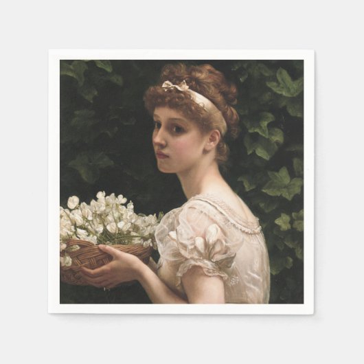 Girl With Pea Bloops (by Edward Poynter) スタンダードカクテルナプキン (正面)