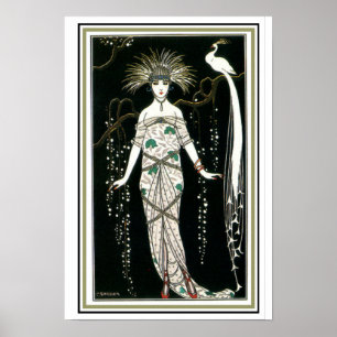 "Girl With Peacock" Art Deco Poster 13 x 19 ポスター
