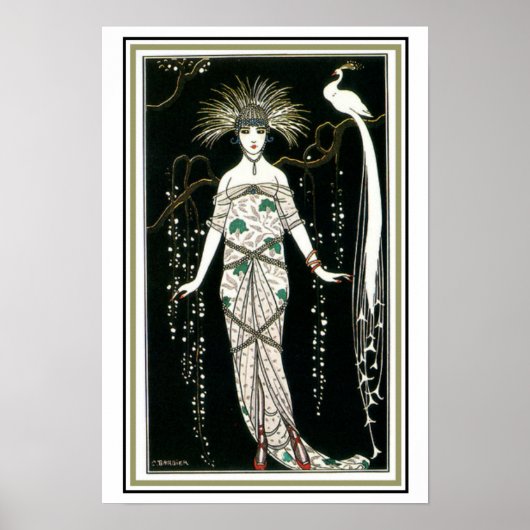 "Girl With Peacock" Art Deco Poster 13 x 19 ポスター (正面)