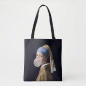 Girl with pearl earring blowing a bubble gum トートバッグ (正面)