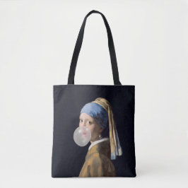 Girl with pearl earring blowing a bubble gum トートバッグ