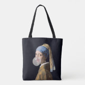 Girl with pearl earring blowing a bubble gum トートバッグ (裏面)