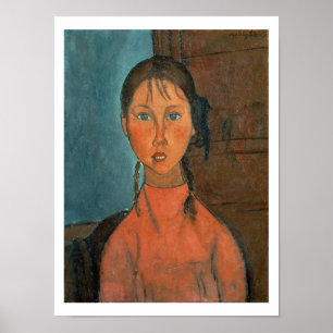 Girl with Pigtails, c.1918 (キャンバス上の油) ポスター
