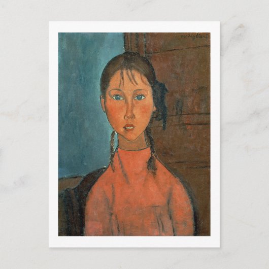 Girl with Pigtails, c.1918 (キャンバス上の油) ポストカード (正面)