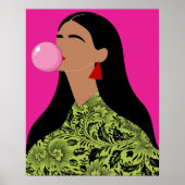Girl with Pink Bubblegum Illustration Funky Art  ポスター (正面)