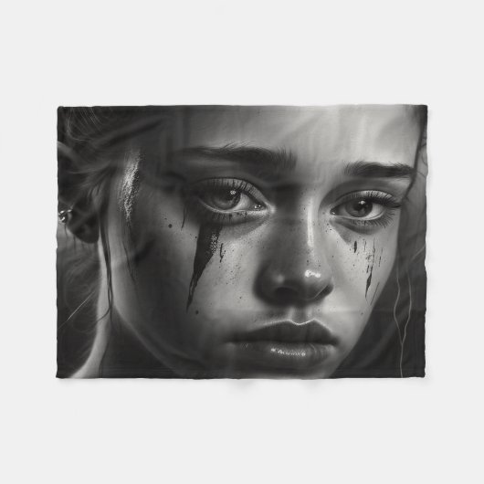 Girl with tears フリースブランケット (正面(横))