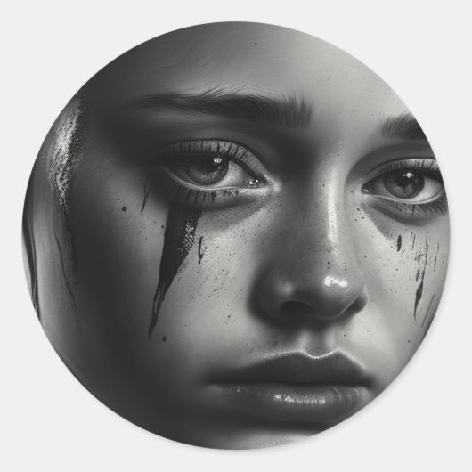Girl with tears ラウンドシール (正面)