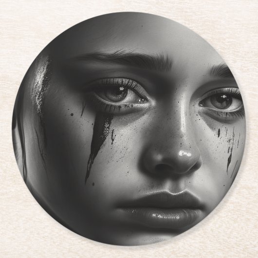 Girl with tears ラウンドペーパーコースター (正面)