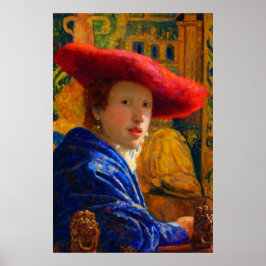 Girl with the red hat by Johannes Vermeer ポスター