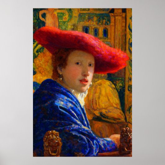 Girl with the red hat by Johannes Vermeer ポスター (正面)