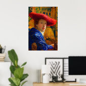Girl with the red hat by Johannes Vermeer ポスター (ホームオフィス)