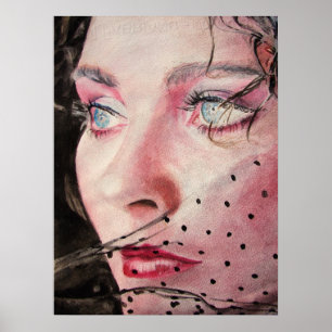 Girl With The Spotty Veil Watercolor Print ポスター