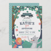 Girl with the Wolf Birthday Invitation 招待状 (正面/裏面)