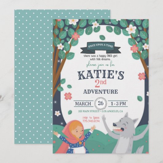 Girl with the Wolf Birthday Invitation 招待状 (正面/裏面)