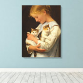 Girl with Two Cats, 1888 by Albert Anker キャンバスプリント (インサイチュ (ウッドフロア))
