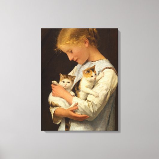 Girl with Two Cats, 1888 by Albert Anker キャンバスプリント (正面)