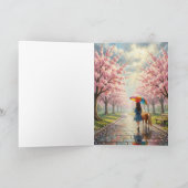 Girl with Umbrella and Pony in Rainy Park カード (内部)