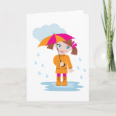 Girl with Umbrella in Rain Kids Rainy Day カード (正面)
