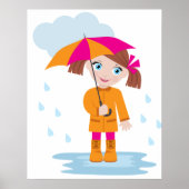 Girl with Umbrella in Rain Kids Rainy Day ポスター (正面)
