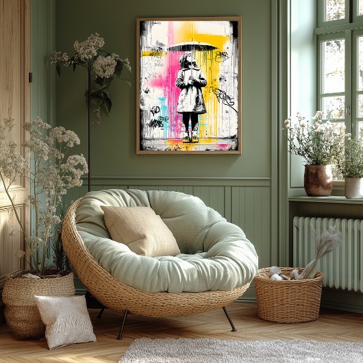 Girl with Umbrella – Urban Graffiti Street Art ポスター