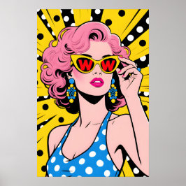 Girl with Yellow Sunglasses Pop Art ポスター