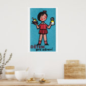 Girl with Yogurt Red Dress - Matchbox Print ポスター (キッチン)