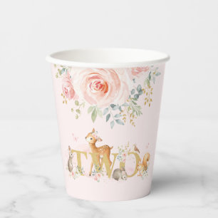 Girl Woodland 2nd Birthday Pink金ゴールドフローラパーティー 紙コップ