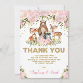 Girl Woodland Baby Shawerピンク金ゴールドサンキューカード 招待状 (正面)