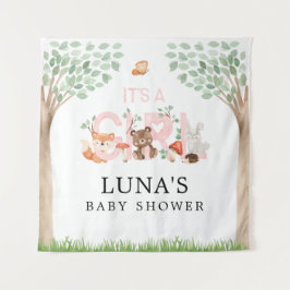 Girl Woodland Baby Showerの背景 タペストリー