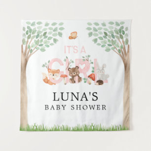 Girl Woodland Baby Showerの背景 タペストリー