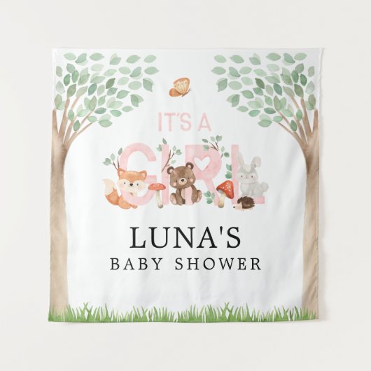 Girl Woodland Baby Showerの背景 タペストリー (正面)