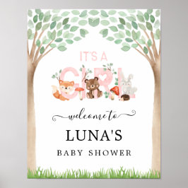 Girl Woodland Baby Showerへようこそ ポスター