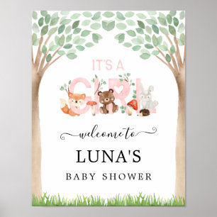 Girl Woodland Baby Showerへようこそ ポスター
