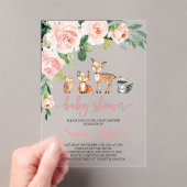 Girl Woodland Baby Shower Forest Animals Pink Rose アクリル招待状 (インサイチュ (ポータブル))