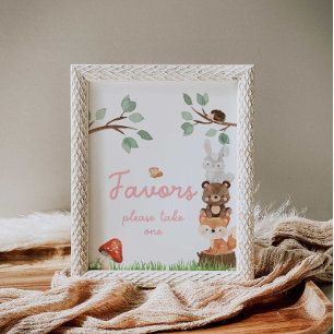 Girl Woodland Baby Shower Paviesサイン・ポスター ポスター