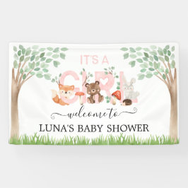 Girl Woodland Baby Shower Welcome Banner 横断幕