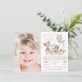 Girl Woodland Photo First Birthdayパーティー 招待状 (スタンド正面)