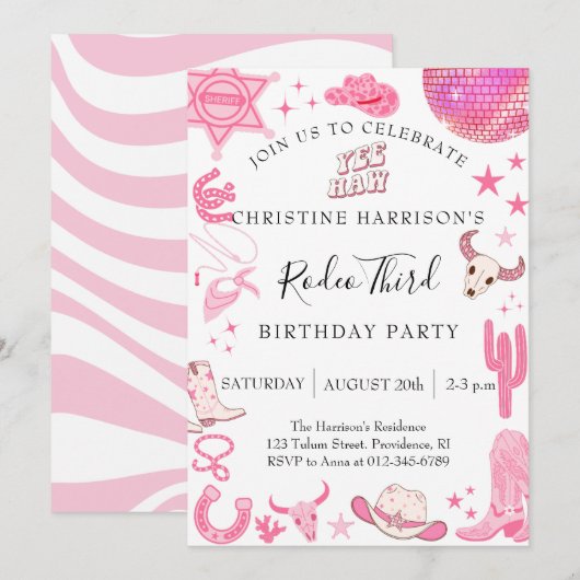 Girl Yee Haw Rodeo 3rd Birthday  招待状 (正面/裏面)