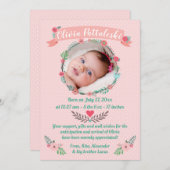 Girlsフォトフローラリースベビー到着ありがとう 案内状 (正面/裏面)